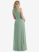 Rear View Thumbnail - Seagrass Scarf Tie High Neck Halter Chiffon Maternity Dress