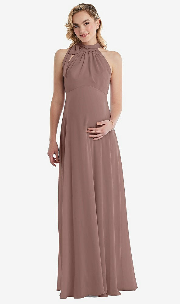 Front View - Sienna Scarf Tie High Neck Halter Chiffon Maternity Dress