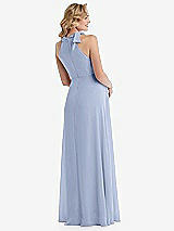 Rear View Thumbnail - Sky Blue Scarf Tie High Neck Halter Chiffon Maternity Dress