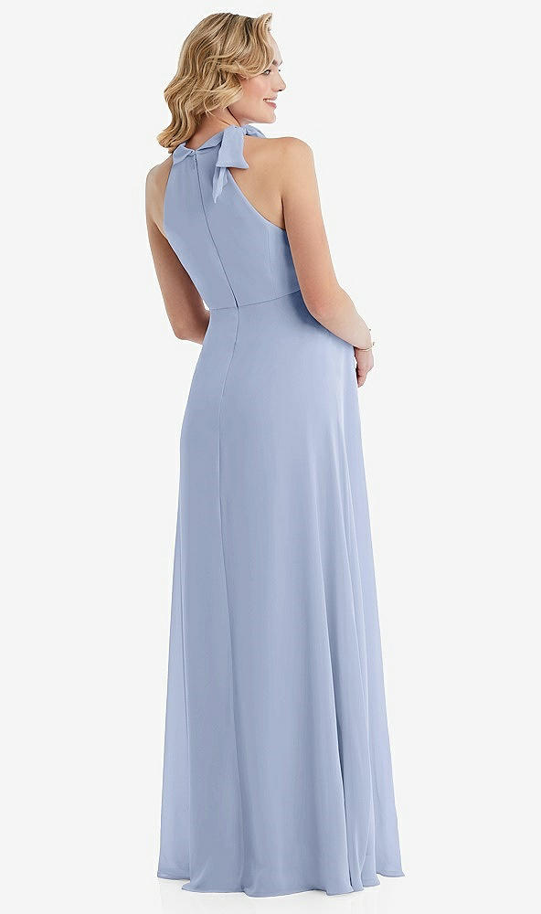 Back View - Sky Blue Scarf Tie High Neck Halter Chiffon Maternity Dress