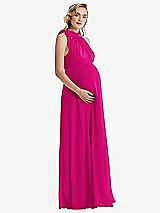 Side View Thumbnail - Think Pink Scarf Tie High Neck Halter Chiffon Maternity Dress