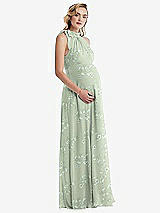 Side View Thumbnail - Vintage Primrose Sage Scarf Tie High Neck Halter Chiffon Maternity Dress