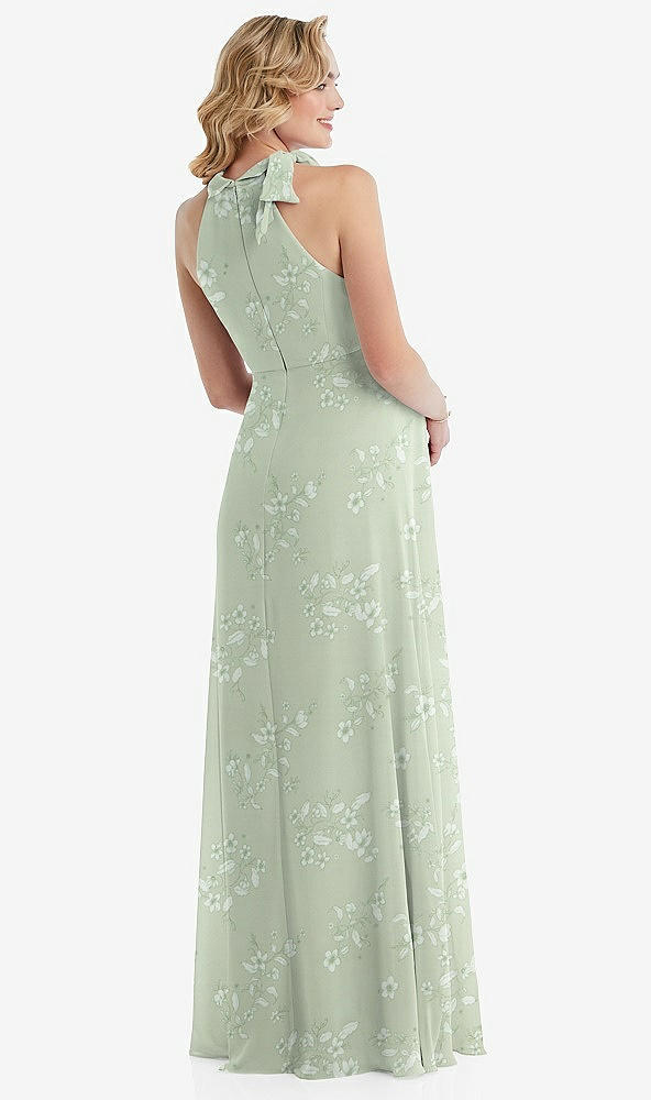 Back View - Vintage Primrose Sage Scarf Tie High Neck Halter Chiffon Maternity Dress