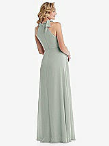 Rear View Thumbnail - Willow Green Scarf Tie High Neck Halter Chiffon Maternity Dress