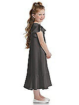 Side View Thumbnail - Caviar Gray Flutter Sleeve Ruffle-Hem Satin Flower Girl Dress