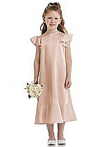 Front View Thumbnail - Cameo Flutter Sleeve Ruffle-Hem Satin Flower Girl Dress