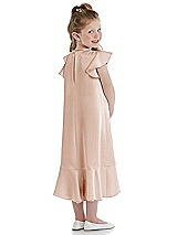 Rear View Thumbnail - Cameo Flutter Sleeve Ruffle-Hem Satin Flower Girl Dress