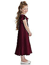 Side View Thumbnail - Cabernet Flutter Sleeve Ruffle-Hem Satin Flower Girl Dress