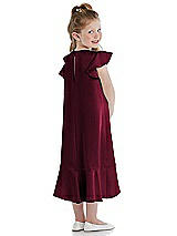 Rear View Thumbnail - Cabernet Flutter Sleeve Ruffle-Hem Satin Flower Girl Dress