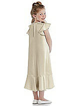 Rear View Thumbnail - Champagne Flutter Sleeve Ruffle-Hem Satin Flower Girl Dress