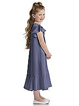 Side View Thumbnail - French Blue Flutter Sleeve Ruffle-Hem Satin Flower Girl Dress