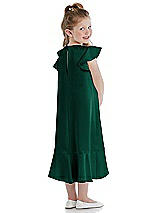 Rear View Thumbnail - Hunter Green Flutter Sleeve Ruffle-Hem Satin Flower Girl Dress