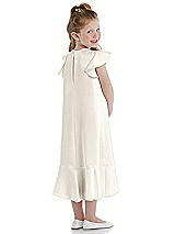 Rear View Thumbnail - Ivory Flutter Sleeve Ruffle-Hem Satin Flower Girl Dress