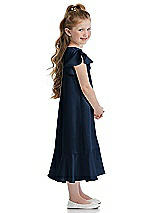 Side View Thumbnail - Midnight Navy Flutter Sleeve Ruffle-Hem Satin Flower Girl Dress