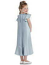 Rear View Thumbnail - Mist Flutter Sleeve Ruffle-Hem Satin Flower Girl Dress