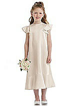 Front View Thumbnail - Oat Flutter Sleeve Ruffle-Hem Satin Flower Girl Dress