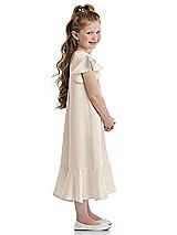 Side View Thumbnail - Oat Flutter Sleeve Ruffle-Hem Satin Flower Girl Dress