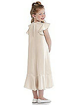 Rear View Thumbnail - Oat Flutter Sleeve Ruffle-Hem Satin Flower Girl Dress