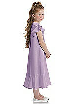 Side View Thumbnail - Pale Purple Flutter Sleeve Ruffle-Hem Satin Flower Girl Dress