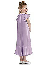 Rear View Thumbnail - Pale Purple Flutter Sleeve Ruffle-Hem Satin Flower Girl Dress