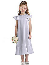 Front View Thumbnail - Silver Dove Flutter Sleeve Ruffle-Hem Satin Flower Girl Dress