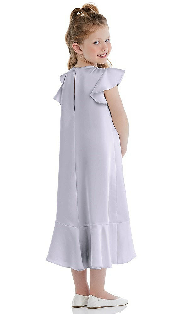 Back View - Silver Dove Flutter Sleeve Ruffle-Hem Satin Flower Girl Dress