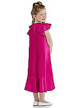 Rear View Thumbnail - Think Pink Flutter Sleeve Ruffle-Hem Satin Flower Girl Dress