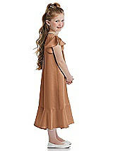 Side View Thumbnail - Toffee Flutter Sleeve Ruffle-Hem Satin Flower Girl Dress