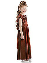 Side View Thumbnail - Auburn Moon Ruched Flutter Sleeve Velvet Flower Girl Dress with Sash