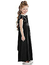 Side View Thumbnail - Black Ruched Flutter Sleeve Velvet Flower Girl Dress with Sash