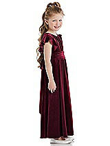 Side View Thumbnail - Cabernet Ruched Flutter Sleeve Velvet Flower Girl Dress with Sash