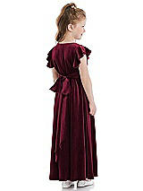 Rear View Thumbnail - Cabernet Ruched Flutter Sleeve Velvet Flower Girl Dress with Sash