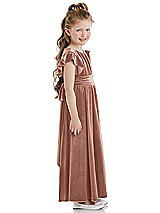 Side View Thumbnail - Tawny Rose Ruched Flutter Sleeve Velvet Flower Girl Dress with Sash