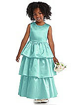 Front View Thumbnail - Coastal Jewel Neck Tiered Skirt Satin Flower Girl Dress