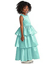 Side View Thumbnail - Coastal Jewel Neck Tiered Skirt Satin Flower Girl Dress