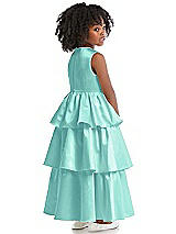 Rear View Thumbnail - Coastal Jewel Neck Tiered Skirt Satin Flower Girl Dress