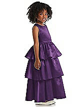 Side View Thumbnail - Majestic Jewel Neck Tiered Skirt Satin Flower Girl Dress