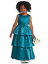 Front View Thumbnail - Oasis Jewel Neck Tiered Skirt Satin Flower Girl Dress