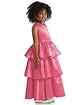 Side View Thumbnail - Punch Jewel Neck Tiered Skirt Satin Flower Girl Dress