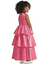 Rear View Thumbnail - Punch Jewel Neck Tiered Skirt Satin Flower Girl Dress