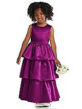 Front View Thumbnail - Persian Plum Jewel Neck Tiered Skirt Satin Flower Girl Dress