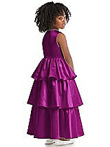 Rear View Thumbnail - Persian Plum Jewel Neck Tiered Skirt Satin Flower Girl Dress