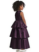 Rear View Thumbnail - Aubergine Jewel Neck Tiered Skirt Satin Flower Girl Dress