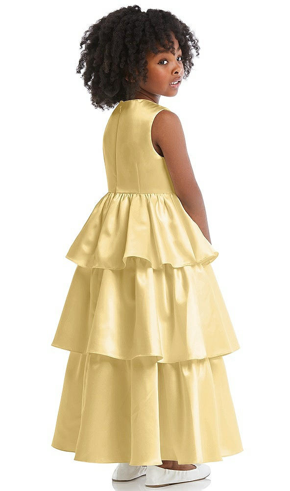 Back View - Buttercup Jewel Neck Tiered Skirt Satin Flower Girl Dress