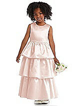 Front View Thumbnail - Blush Jewel Neck Tiered Skirt Satin Flower Girl Dress