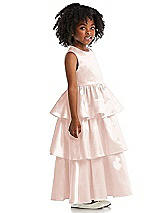 Side View Thumbnail - Blush Jewel Neck Tiered Skirt Satin Flower Girl Dress