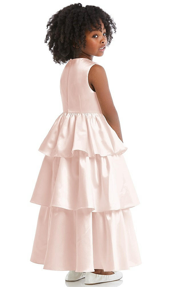 Back View - Blush Jewel Neck Tiered Skirt Satin Flower Girl Dress