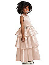 Side View Thumbnail - Cameo Jewel Neck Tiered Skirt Satin Flower Girl Dress