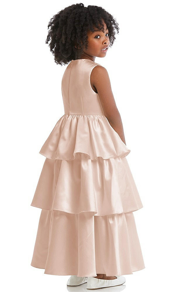 Back View - Cameo Jewel Neck Tiered Skirt Satin Flower Girl Dress