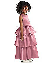 Side View Thumbnail - Carnation Jewel Neck Tiered Skirt Satin Flower Girl Dress